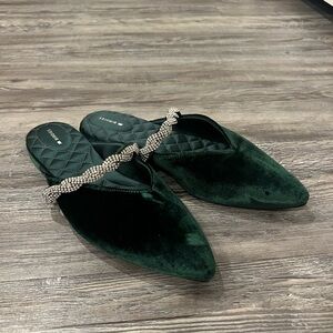 Emerald Green Birdies Swan Jeweled
Velvet Slip On Shoe